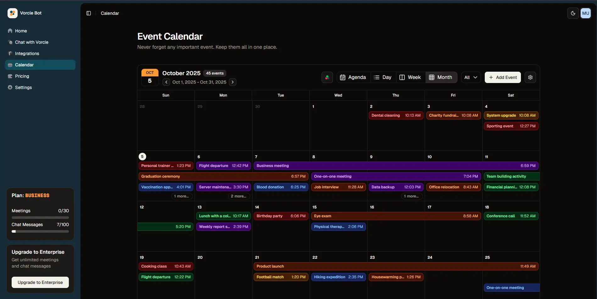 App calendar screenshot